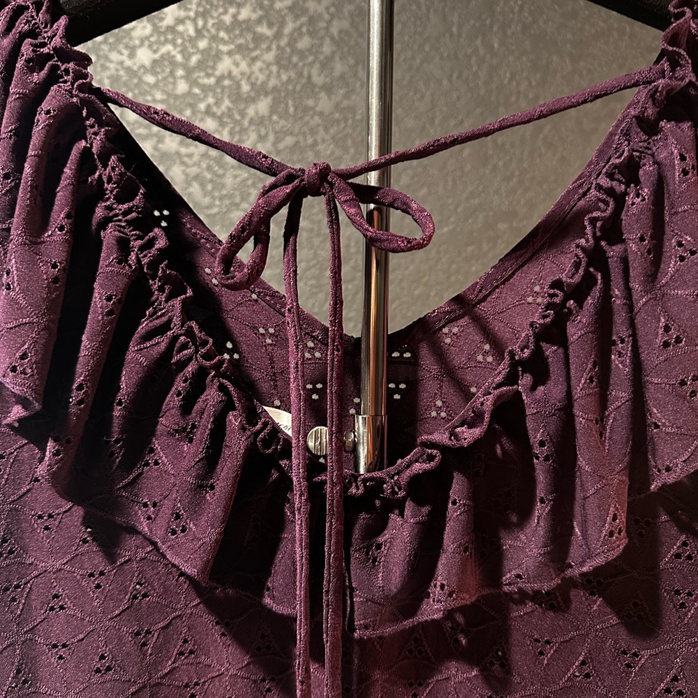 Perseption Purple Flutter Sleeve Ruffled Blouse - Picture 5 of 8